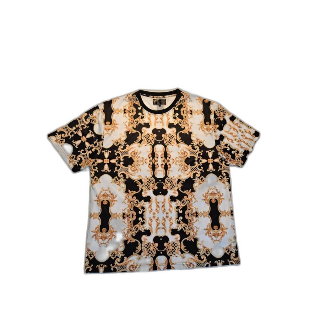 Baroque Gold Men 3XL‎ Graphic T Shirt Black White Gold Filigree Italian Luxury